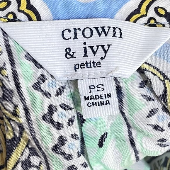 Crown & Ivy PS Sleeveless pale green and blue rayon shifty top - Picture 7 of 8